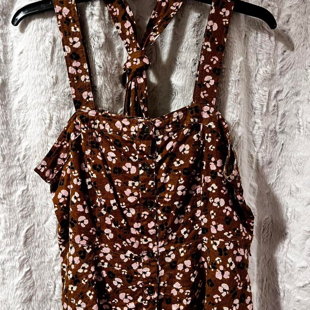 WHO WHAT WEAR Mustard Brown and pink & black floral print top SIZE XXL